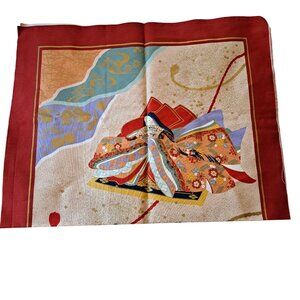 Asian fabric panel man and woman scene